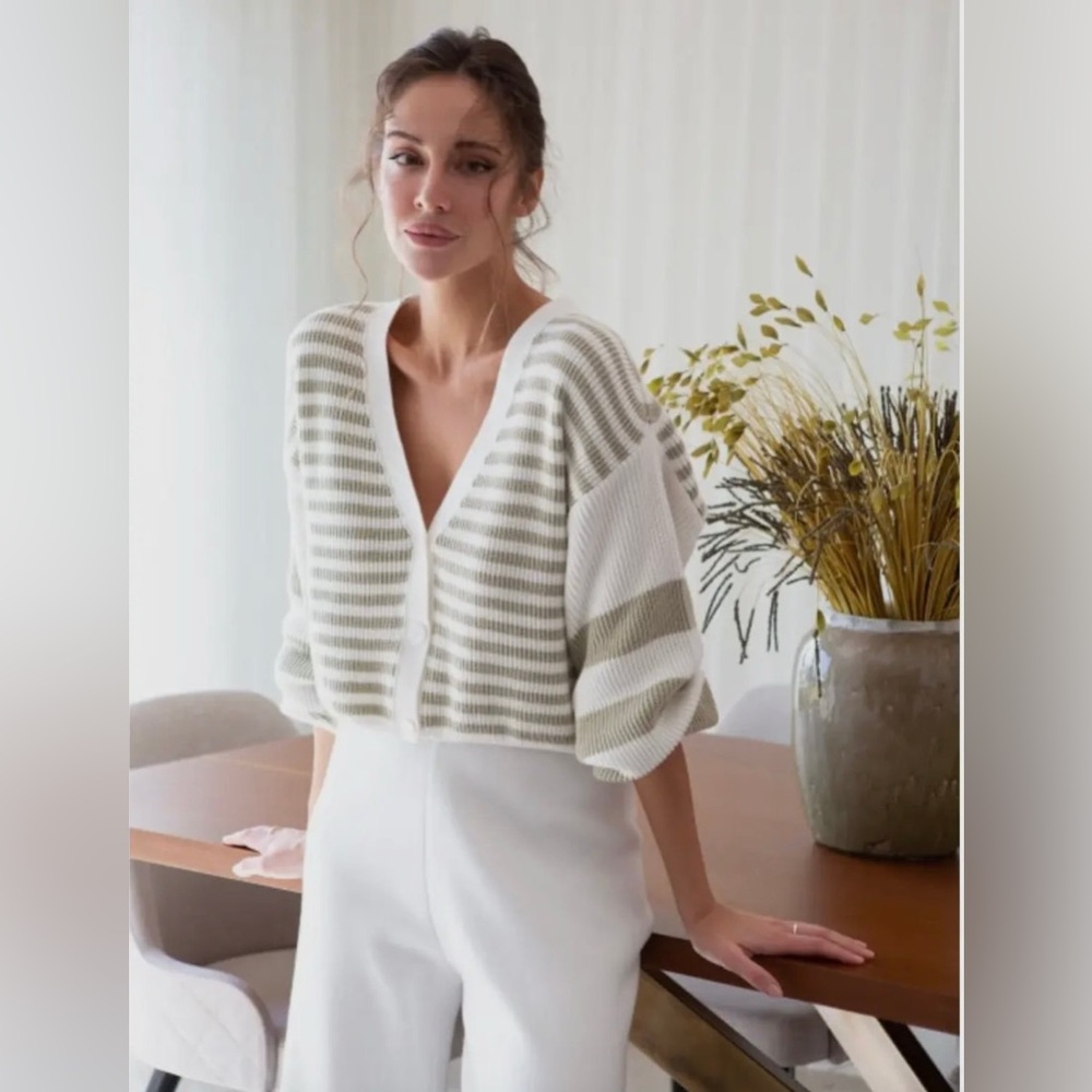 Striped V-Neck Button Cardigan BNWT